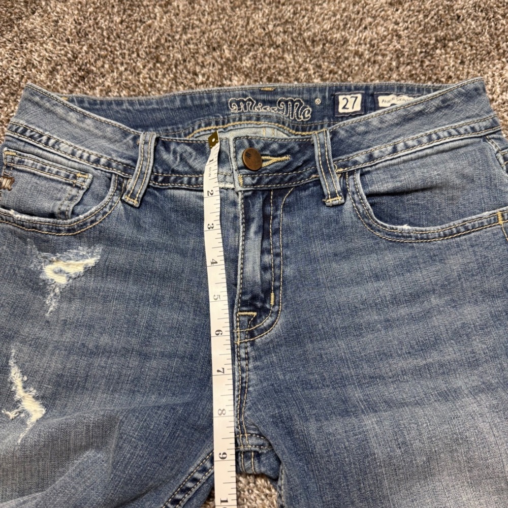 Miss Me Mid Rise Skinny Distressed Embroidered Jeans Boho Western Indie 27x27 - Picture 11 of 12